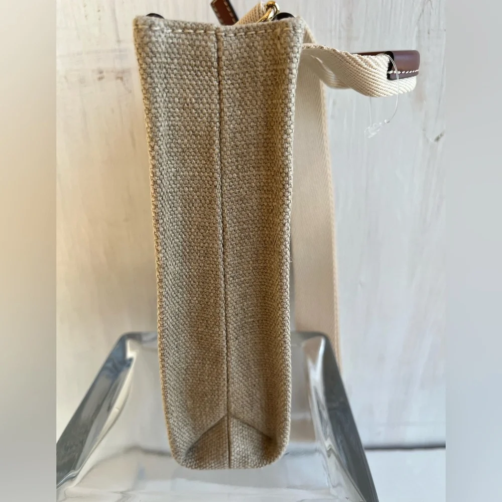 Chloé Mini Woody Linen Canvas North/South Tote- White-Brown
